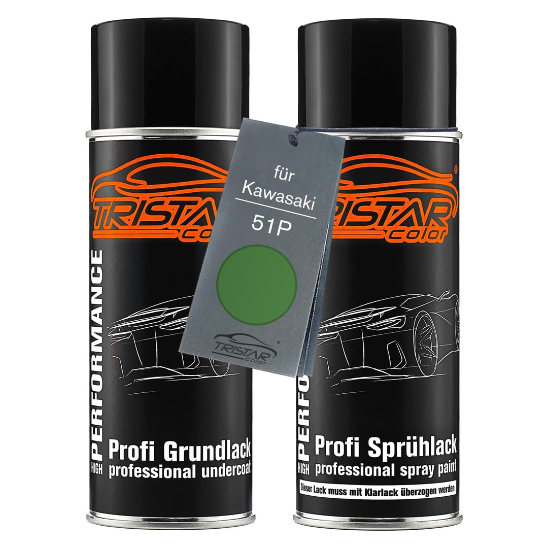 TRISTARcolor Motorradlack Spraydosen Set für Kawasaki 51P Candy Line Green Metallic Grundlack Basisl