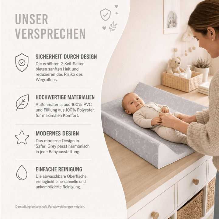 Fillikid Wickelauflage 2-Keil Exklusiv/Wickelmulde 50x65 cm/Wickelunterlage mit abwaschbarer Folienb
