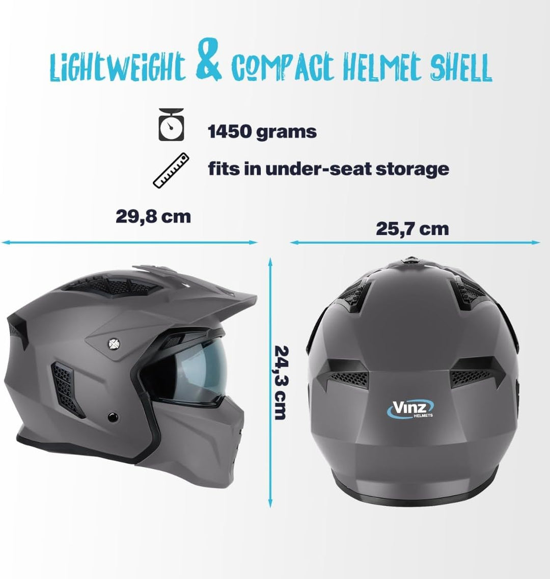 VINZ Kioto Jethelm / Streetfighter Helm | ECE 22.06 zugelassen | Rollerhelm mit Sonnenvisier / Sonne