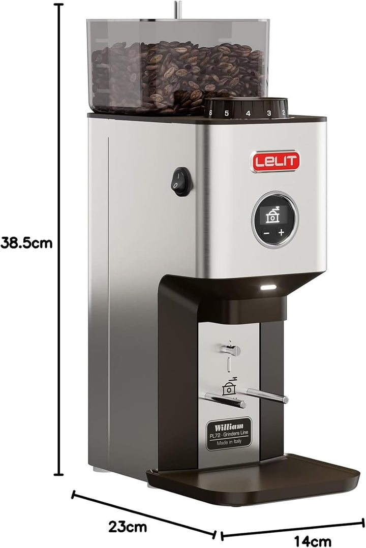 LELIT William PL72 Kaffeebohnenmühle mit flachem Mahlgrad - Mit LCC zur Regulierung der Mahldauer -