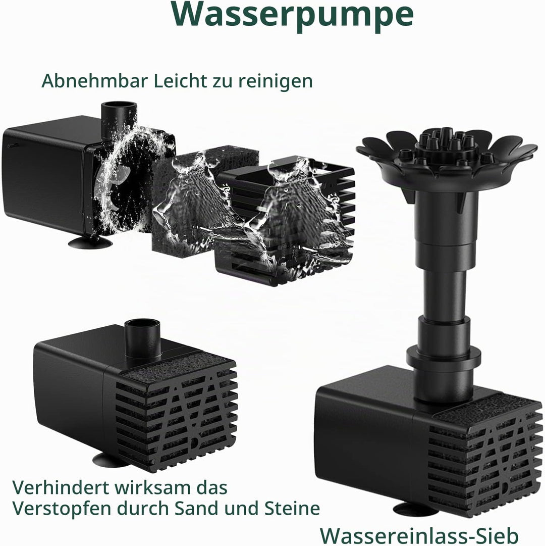 AMZtime 3,5W DIY Solar Springbrunnen für Aussen mit 1,5M Wasserleitung und Pfahl, Upgrade Solar Teic