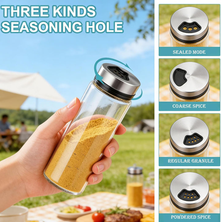 4 Stück Gewürzgläser mit Drehdeckel, 300ml Gewürzstreuer Glas, Borosilikatglas Gewürzstreuer, Salz u