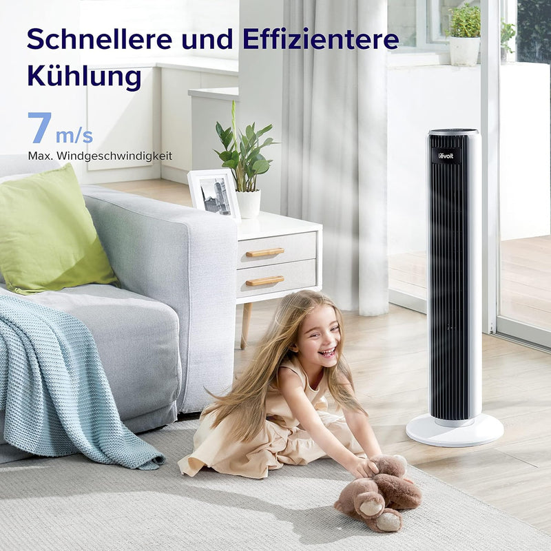 LEVOIT 28dB leiser Turmventilator mit Fortschrittlichem Schlafmodus,7m/s Ventilator mit Fernbedienun