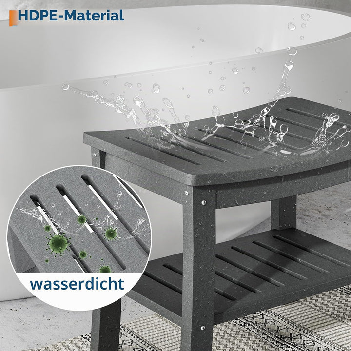GarveeHome Duschbank, Badebank mit 2-stufiger Ablage, HDPE-Material, wasserfest, bis 181 kg belastba