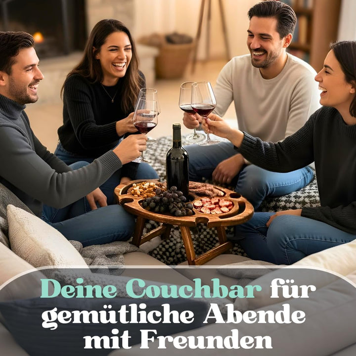 Weintisch Akazie Massivholz für 4 Personen - Weinbar & Weintablett für Zuhause oder Outdoor - auch a