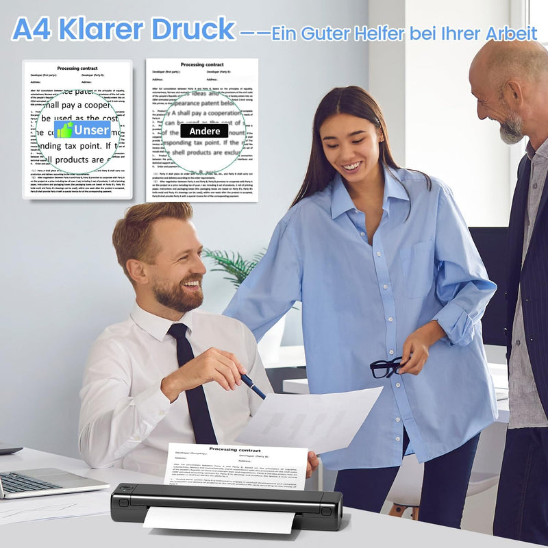 ASprink A4 Mobiler Drucker, M08f Bluetooth Multifunktionsdrucker UnterstüTzt Thermopapier A4 im Form