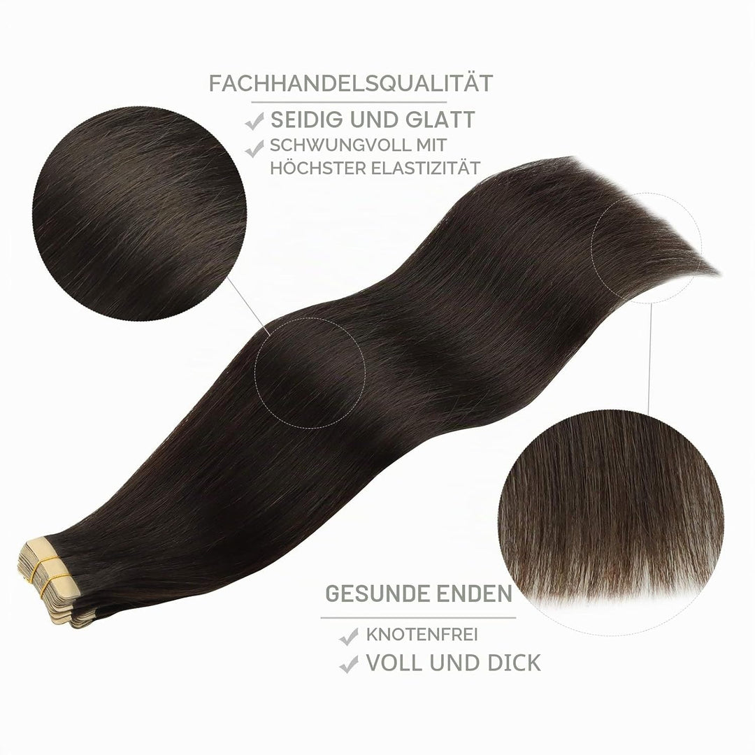 WENNALIFE Tape Extensions Echthaar, 20pcs 40g 30cm 12 Zoll Dunkel Braun Remy Invisible Tape Extensio