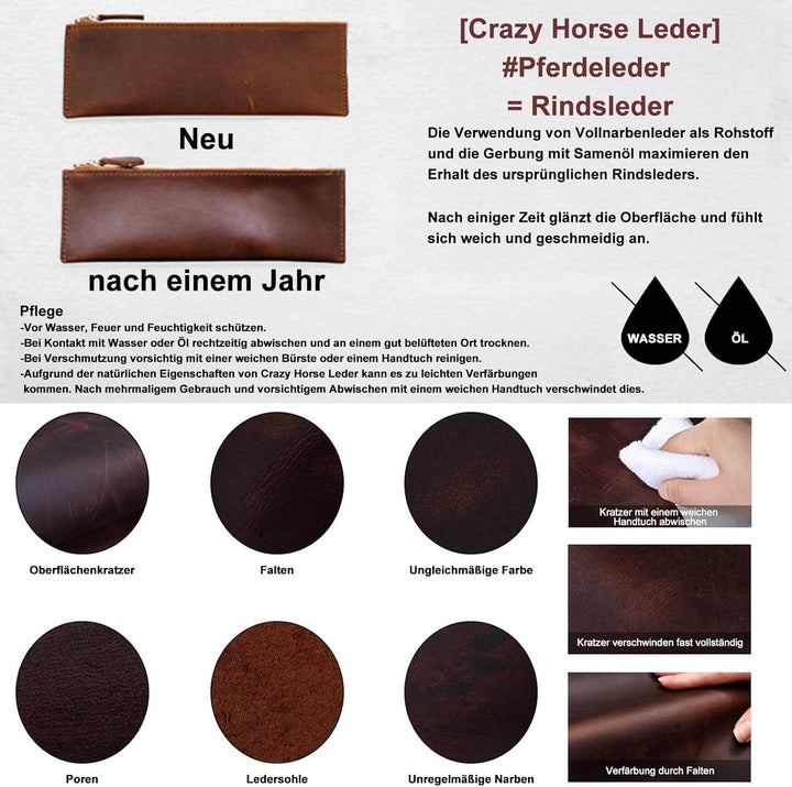 S-ZONE Damen Umhängetasche Echtleder Schultertasche Grosse Handtasche Arbeitstasche Dunkelbraun-l, D
