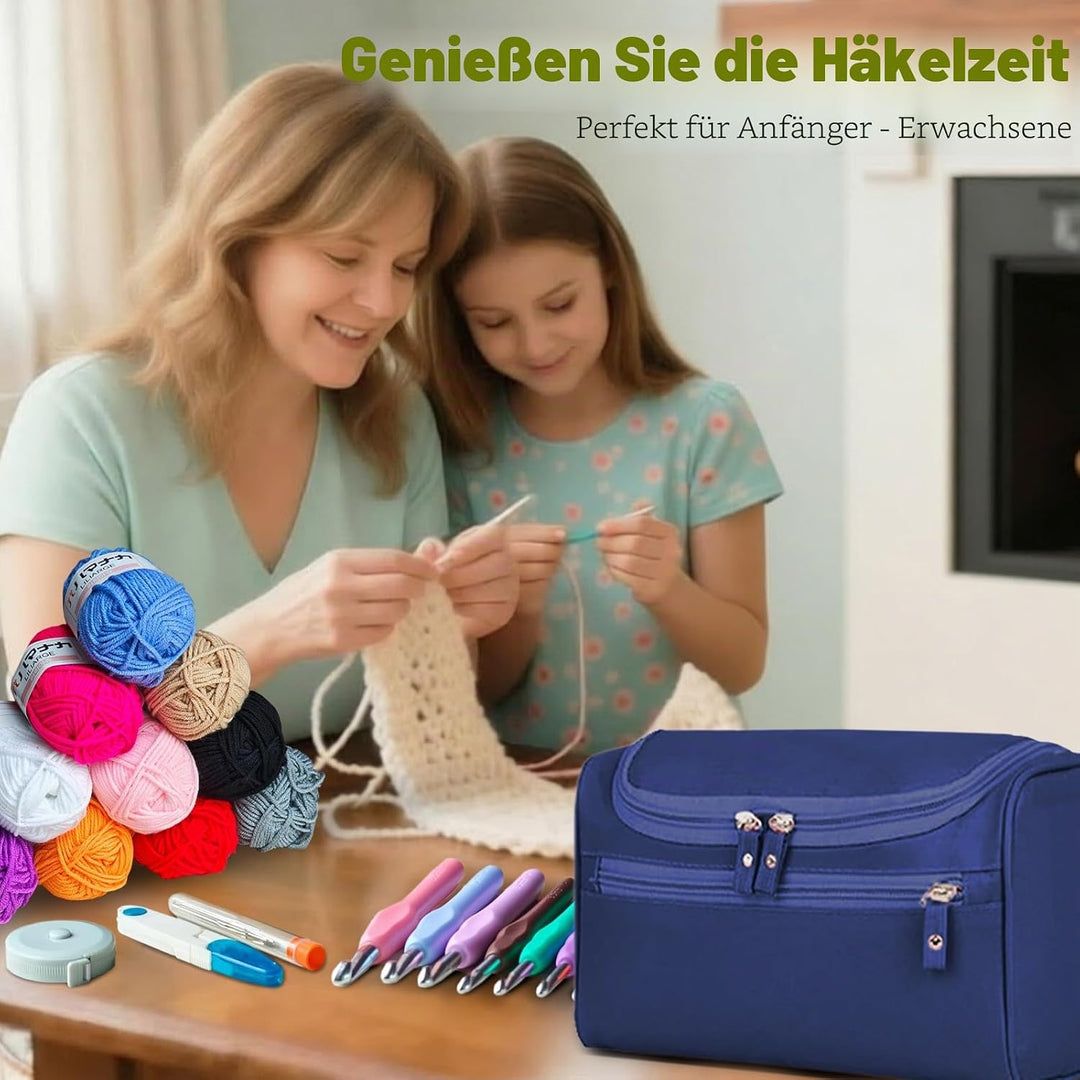 AirBanish Häkelsets für Anfänger und Erwachsene, Häkelnadel-Set mit 12 x 25 g Häkelgarnen, ergonomis