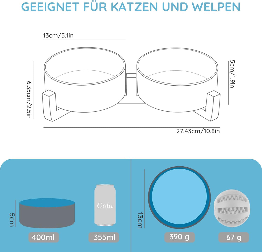 SPUNKYJUNKY Hundenapf Keramik Doppel Futternapf Katzennapf Wassernapf Fressnapf mit Bambus Ständer f