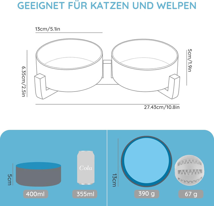 SPUNKYJUNKY Hundenapf Keramik Doppel Futternapf Katzennapf Wassernapf Fressnapf mit Bambus Ständer f