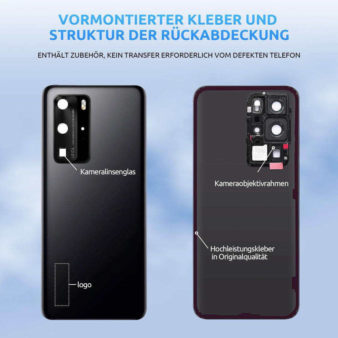 Eonpam Akkudeckel für Huawei P40 Pro Rückseite Glas Original Backcover Back Glas Ersatz Reparatur Se