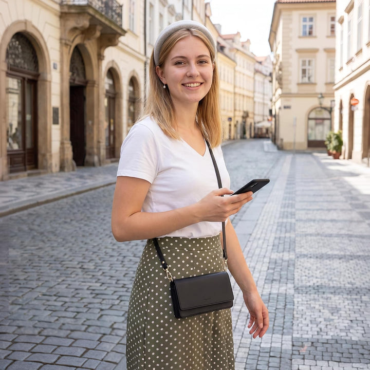nuoku Umhängetasche Handytasche Damen Clutch Schultertasche im Klein Format mit RFID Karte-Slots 2 A