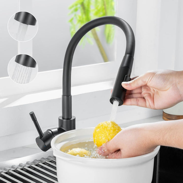 CECIPA Wasserhahn Küche Gebürstet, Flexibler Wasserhahn mit 2 Strahlarten, Küchenarmatur Schwarz 360