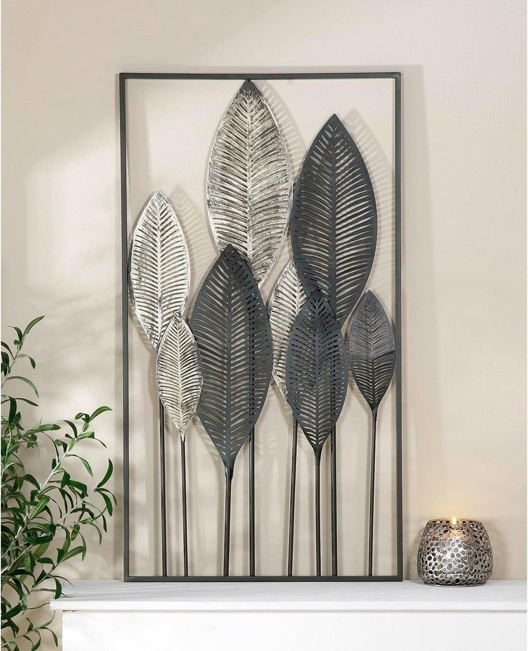 Casablanca - Wand-Deko - Bild xl - aus Metall mit Champagner-braunen Blättern - 95 x 53 cm