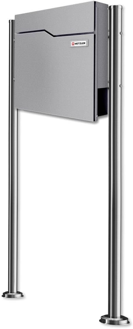 Metzler Standbriefkasten in Graualuminium - Pulverbeschichtet & mit Zeitungsfach - Inkl. Edelstahl S