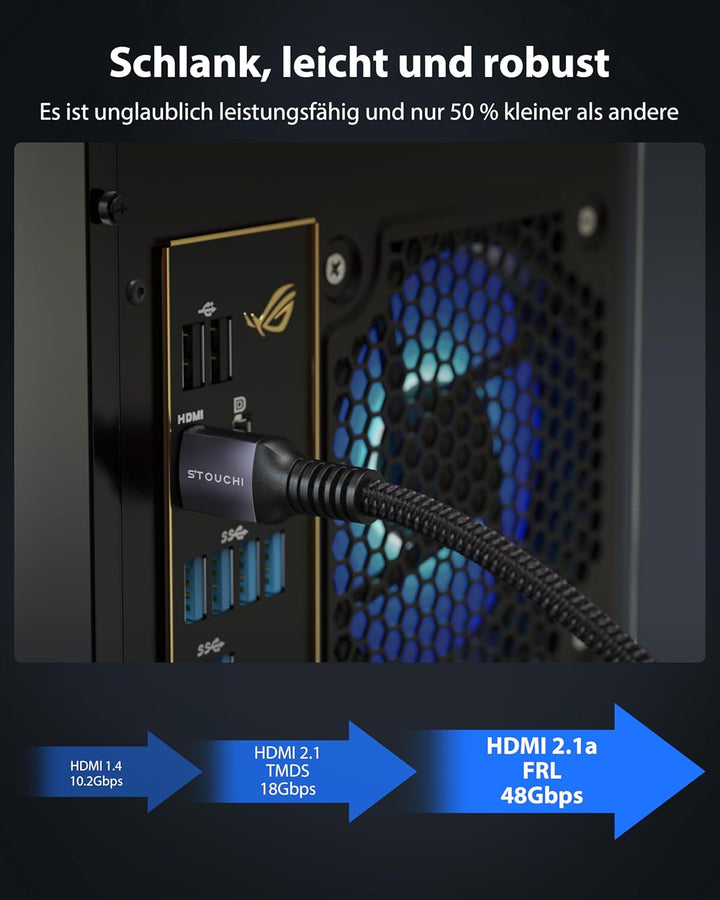 Stouchi 1,2m HDMI Kabel 8K,Ultra HD 48Gbit/s Hochgeschwindigkeit 8K60hz 4K120hz 144Hz 165Hz RTX 3080