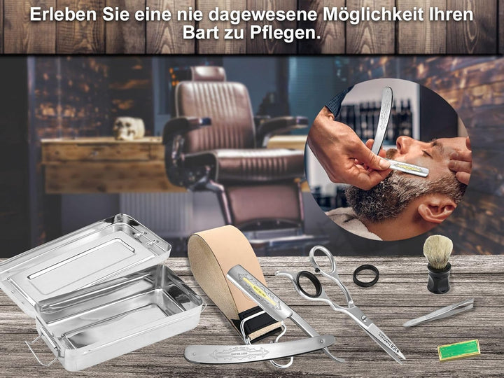 Rasiermesser-Set 7-Teilig Männer Rasier-Set Herren Geschenkidee Lederriemen Paste Solingen Rasierpin