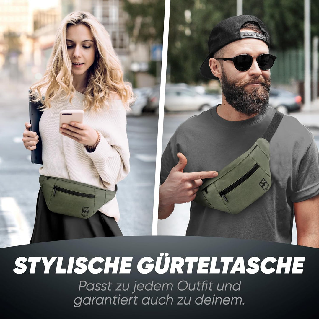 RUVO® Bauchtasche Herren und Damen | stylische Gürteltasche für maximalen Stauraum | 4 Fächer jeweil