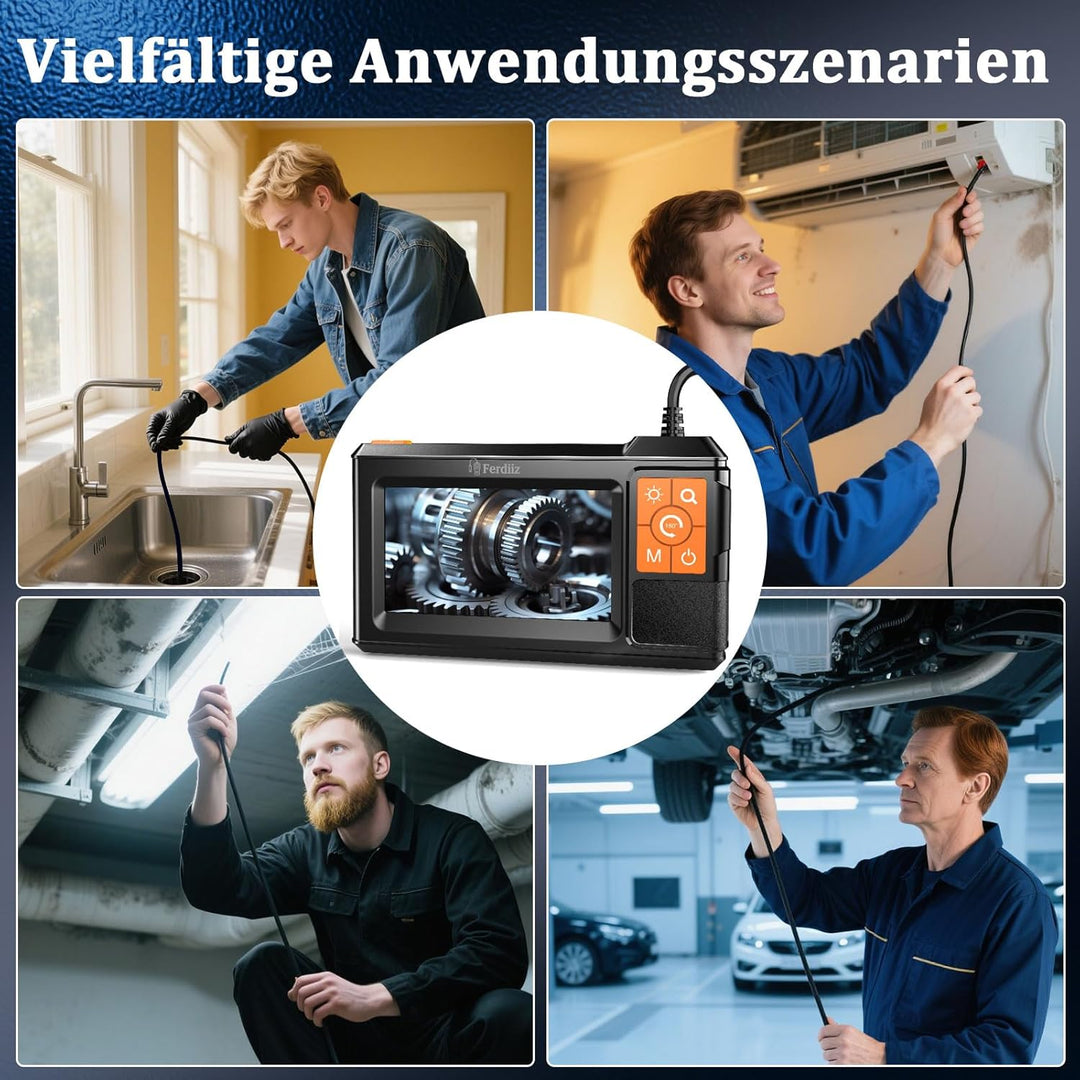 Endoskopkamera mit Licht Ferdiiz, 1080P HD Doppellinsen-Inspektionskamera mit 4,3-Zoll-IPS-Bildschir