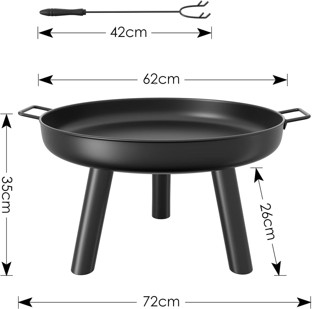 Feuerschalen für den Garten 60cm, Feuerschale mit Griffen, Multifunktionale feuerstelle mit schürhak