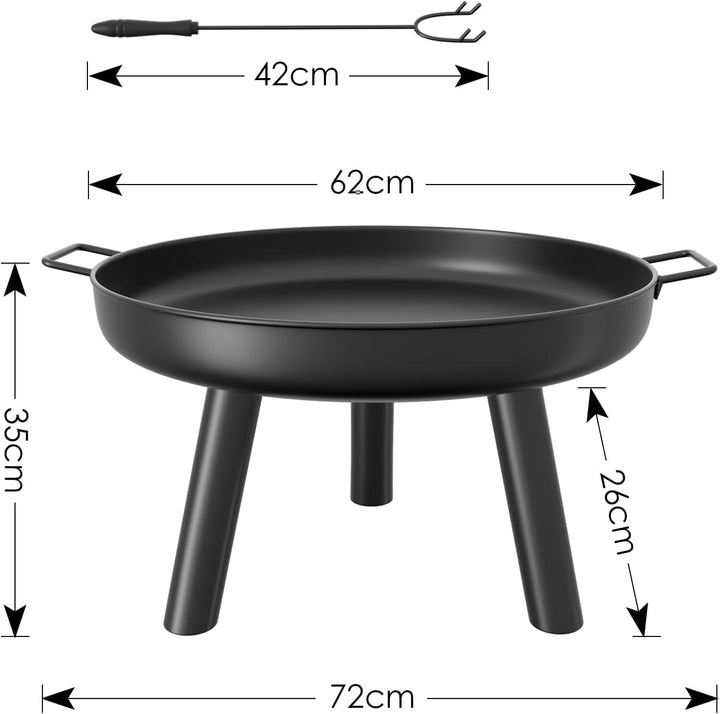 Feuerschalen für den Garten 60cm, Feuerschale mit Griffen, Multifunktionale feuerstelle mit schürhak