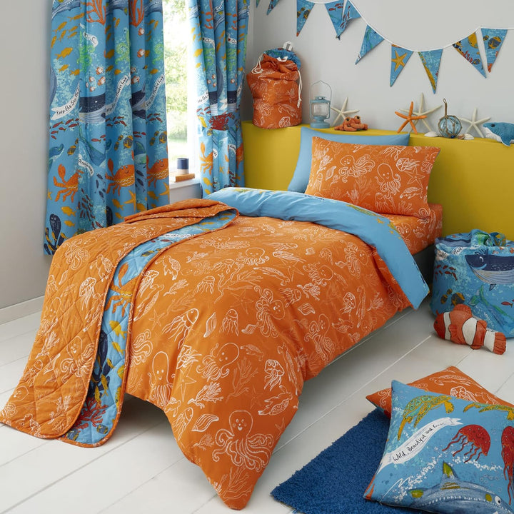 Happy Linen Company Sealife Bettwäsche-Set für Mädchen und Jungen, wendbar, Blau
