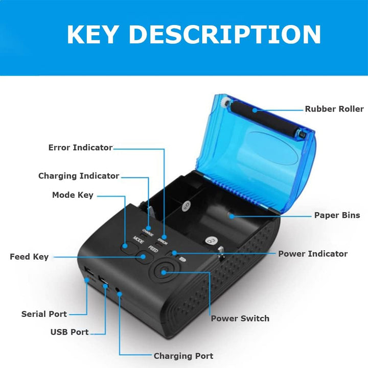 Thermodrucker Bondrucker 58mm, Bluetooth 4.0 Wireless Quittungsdrucker ESC/P0S/STAR Befehlen Drucker