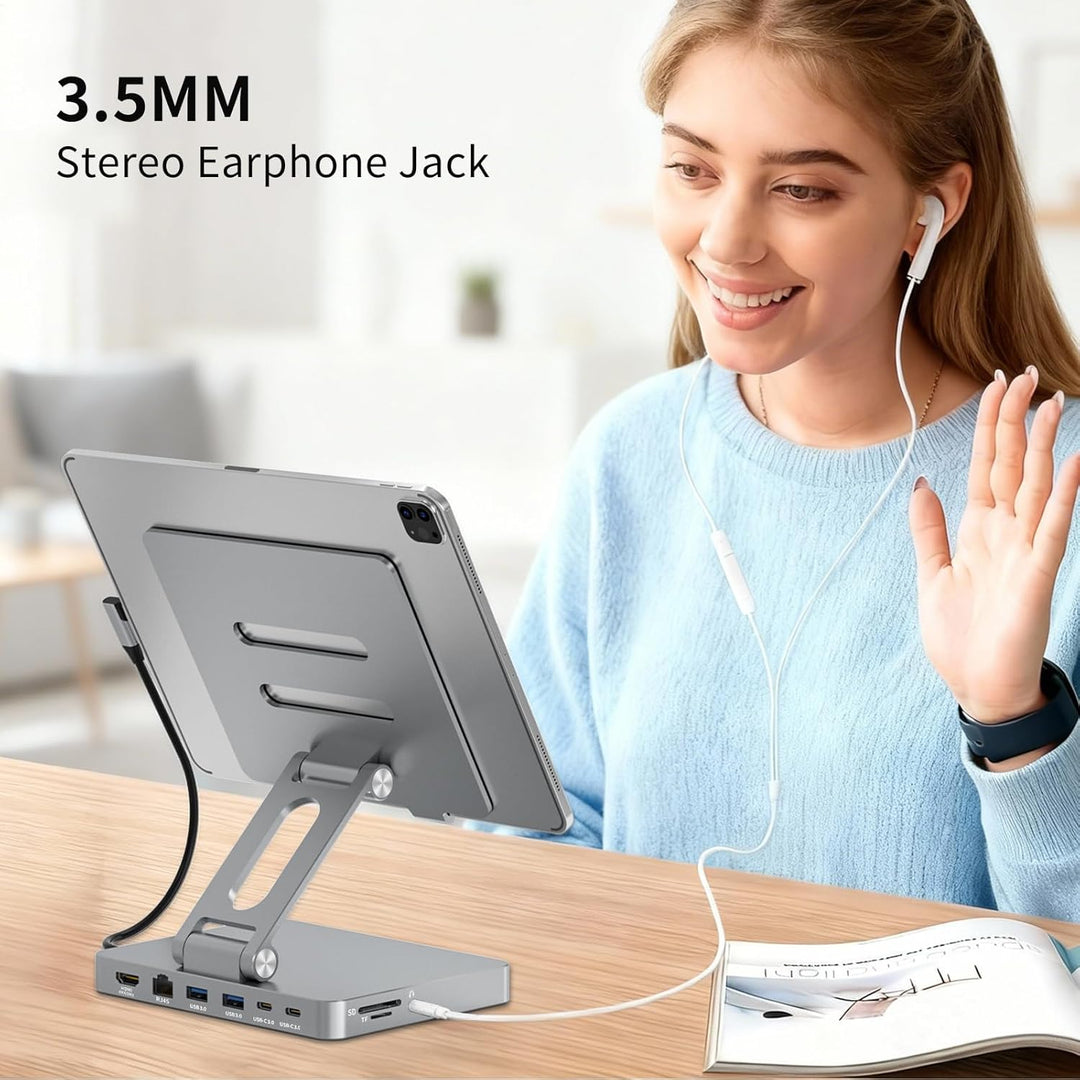 iPad Pro USB C Hub Ständer, 10 in 1 Adapter für iPad Pro M4 M2 M1 iPad Air Dockingstation 4K 60 Hz H