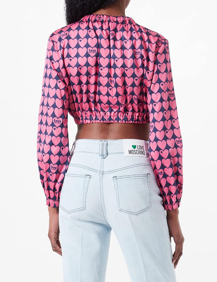 Love Moschino Damen Cropped Blouse 38 Blue Fuchsia, 38 Blue Fuchsia