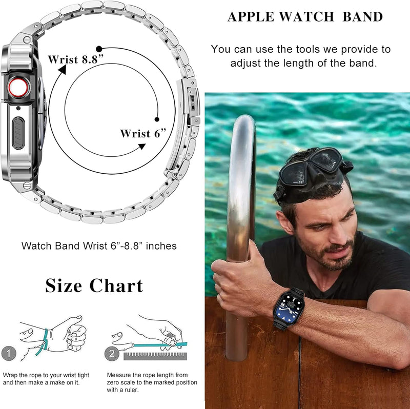 HASLFM Edelstahl Apple Watch Armband mit Gehäuse Kompatibel mit Apple Watch Series 9/8/7(41mm) 6/5/4