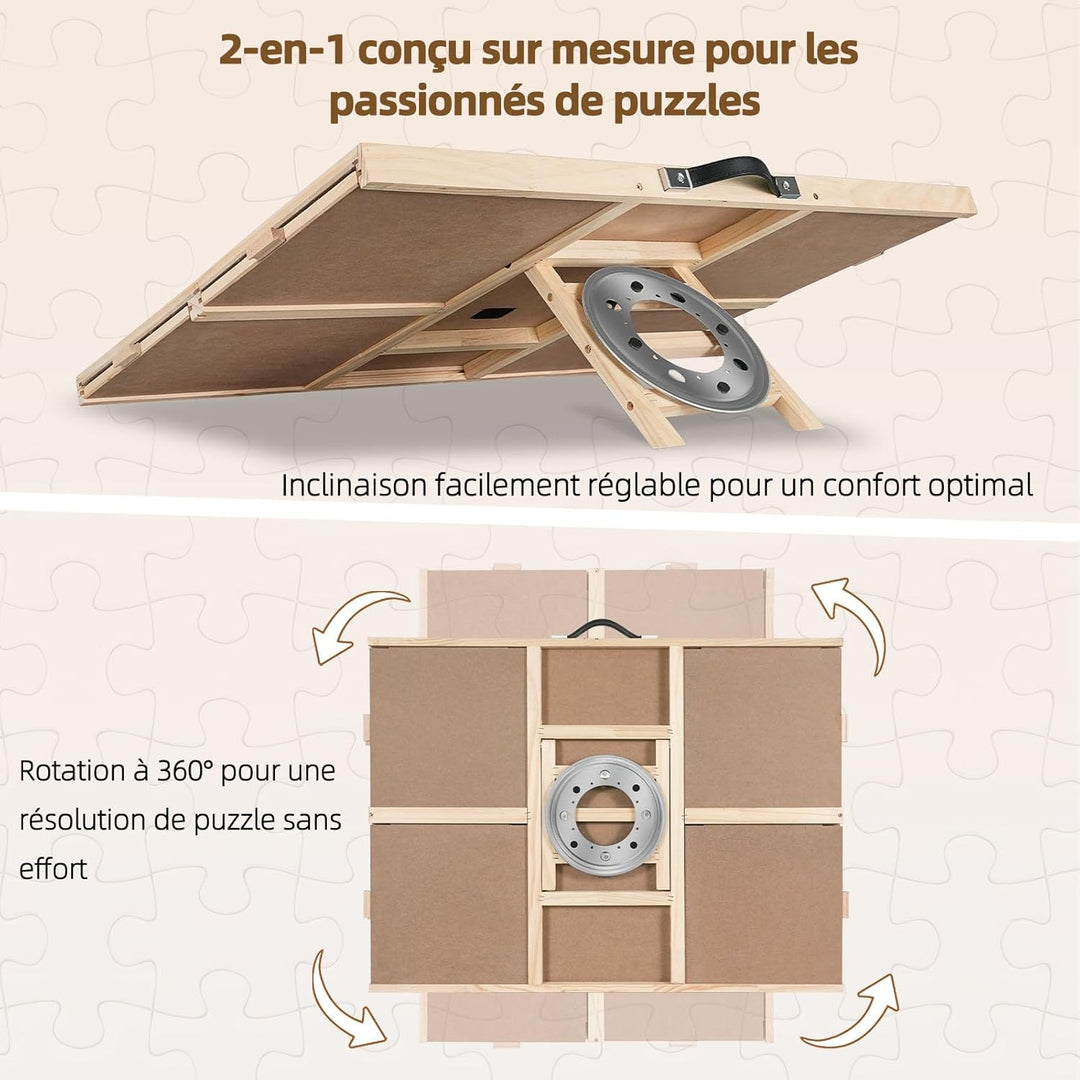 2-in-1 Kipp- und Drehpuzzle-Brett als Geschenk für Erwachsene – Holz-Puzzle-Tisch mit 4 Schubladen (