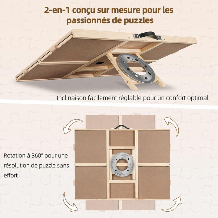 2-in-1 Kipp- und Drehpuzzle-Brett als Geschenk für Erwachsene – Holz-Puzzle-Tisch mit 4 Schubladen (