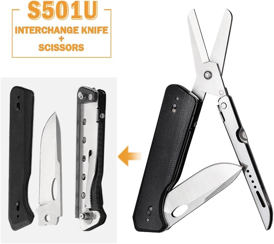 Roxon S501U Folding Pocket Scissors &Replaceable Changeable Knife Blade mit Belt Clip, 2 in 1 Multi-