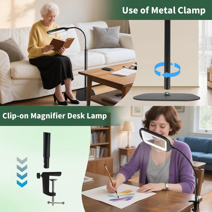 10X Standlupe mit Licht und Ständer, 2 in 1 Lupenlampe mit 60 LED, Rechteckige Flexible Schwanenhals