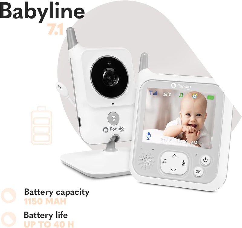 LIONELO Babyline 7.1 Babyphone mit Kamera und Empfänger, Reichweite bis zu 260 m, Kommunikation in b