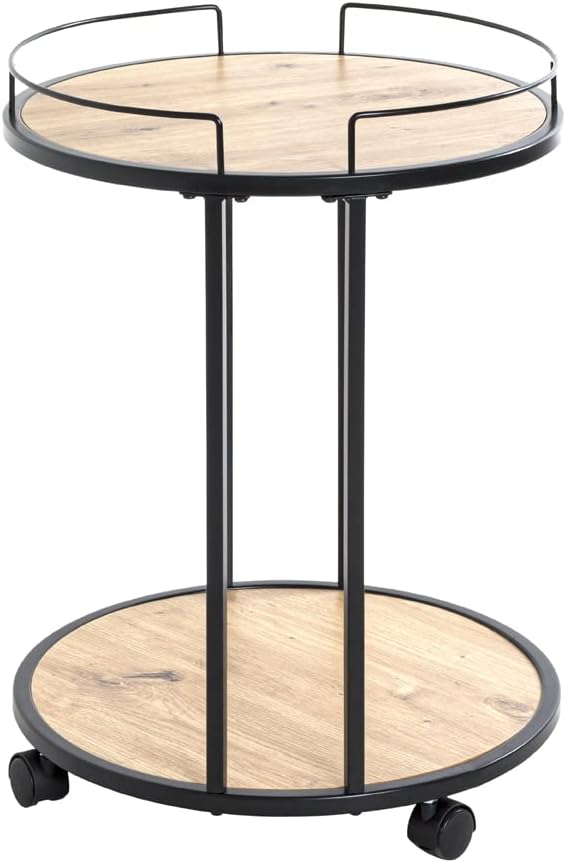 HAKU Möbel Beistelltisch auf Rollen, MDF, schwarz-eiche, Ø 45 x H 60 cm Schwarz-eiche T 45 x B 45 x