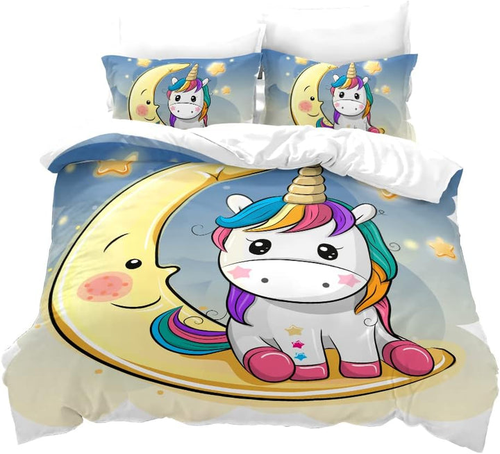 FEELJAM Bettwäsche-Set für Kingsize-Betten aus Mikrofaser, 220 x 240 cm, Einhorn-Bettbezug mit 2 Kis