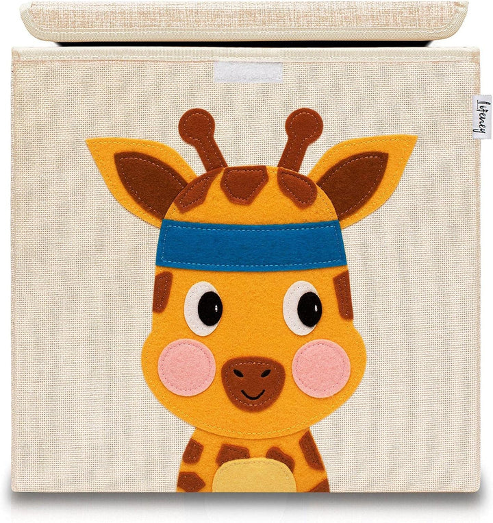 LIFENEY Aufbewahrungsbox mit Deckel im 3er Set Giraffe, Hund und Löwe I Dreierpack Spielzeugbox mit
