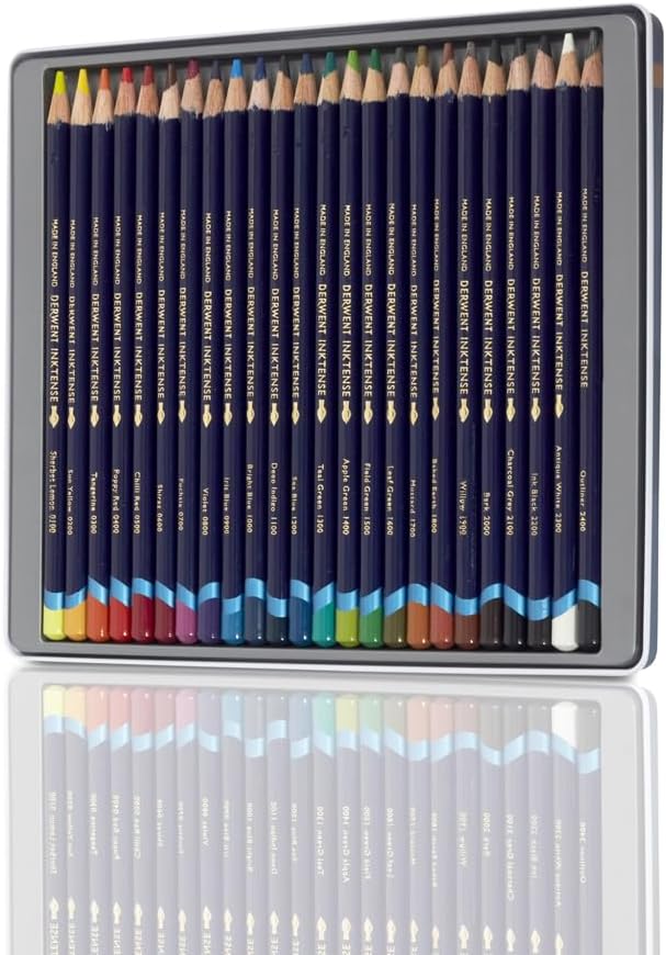 Derwent Inktense Permanent wasserlösliche Aquarellstifte, 24er Set in Metallbox, 4 mm Premium-Kernst