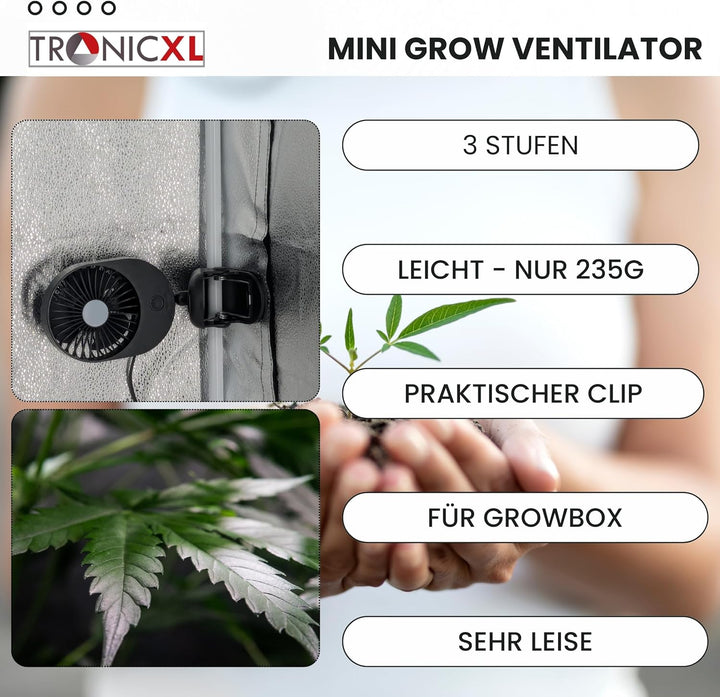 TronicXL USB Ventilator Grow mit Clip Klipp Klemme Klemmventilator I Clipventilator für Homebox Grow