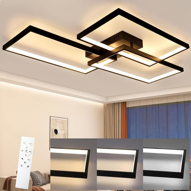 CBJKTX LED Deckenleuchte Wohnzimmer Deckenlampe - Schwarz 80CM 72W Modern Wohnzimmerlampe Dimmbar mi