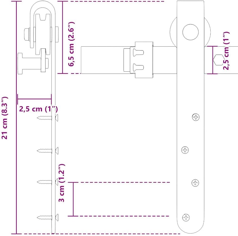 vidaXL Schiebetürbeschlag Set für Schranktüren 91 cm Karbonstahl, Schiebetürbeschlag Schrank, Schieb