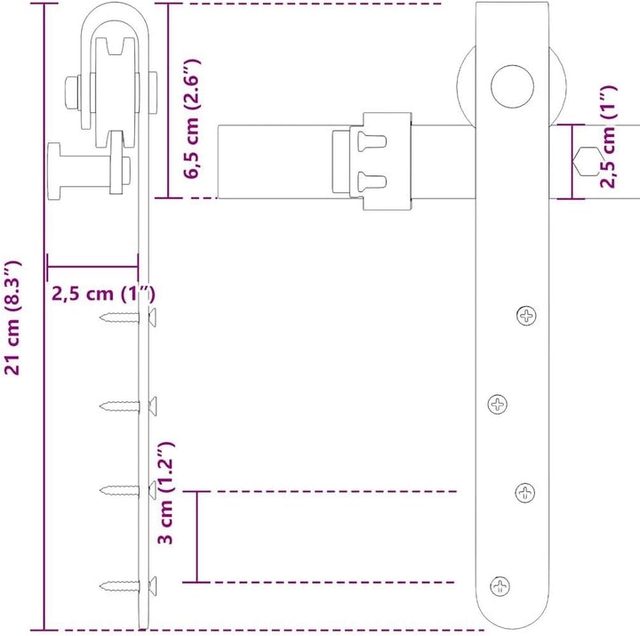 vidaXL Schiebetürbeschlag Set für Schranktüren 91 cm Karbonstahl, Schiebetürbeschlag Schrank, Schieb