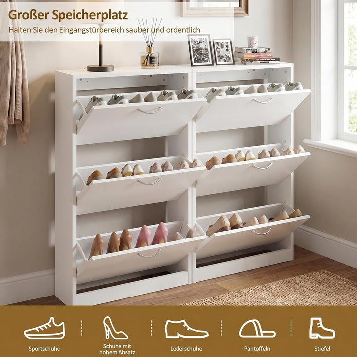 ROCSUMOO Schuhschrank mit 3 klappbaren Schubladen, Freistehender Schlanker Schuhaufbewahrungsorganiz