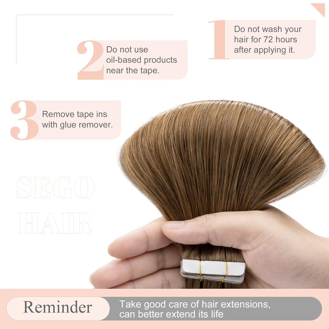 SEGO Tape in Extensions Echthaar Haarverlängerung Klebeband Haarteil 100% Remy Human Haar (20 stück+