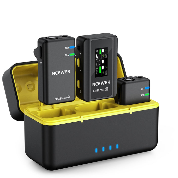 NEEWER CM28 Max Wireless Lavalier Mikrofon System mit Ladekoffer 48KHz/24Bit Lossless Float Recordin