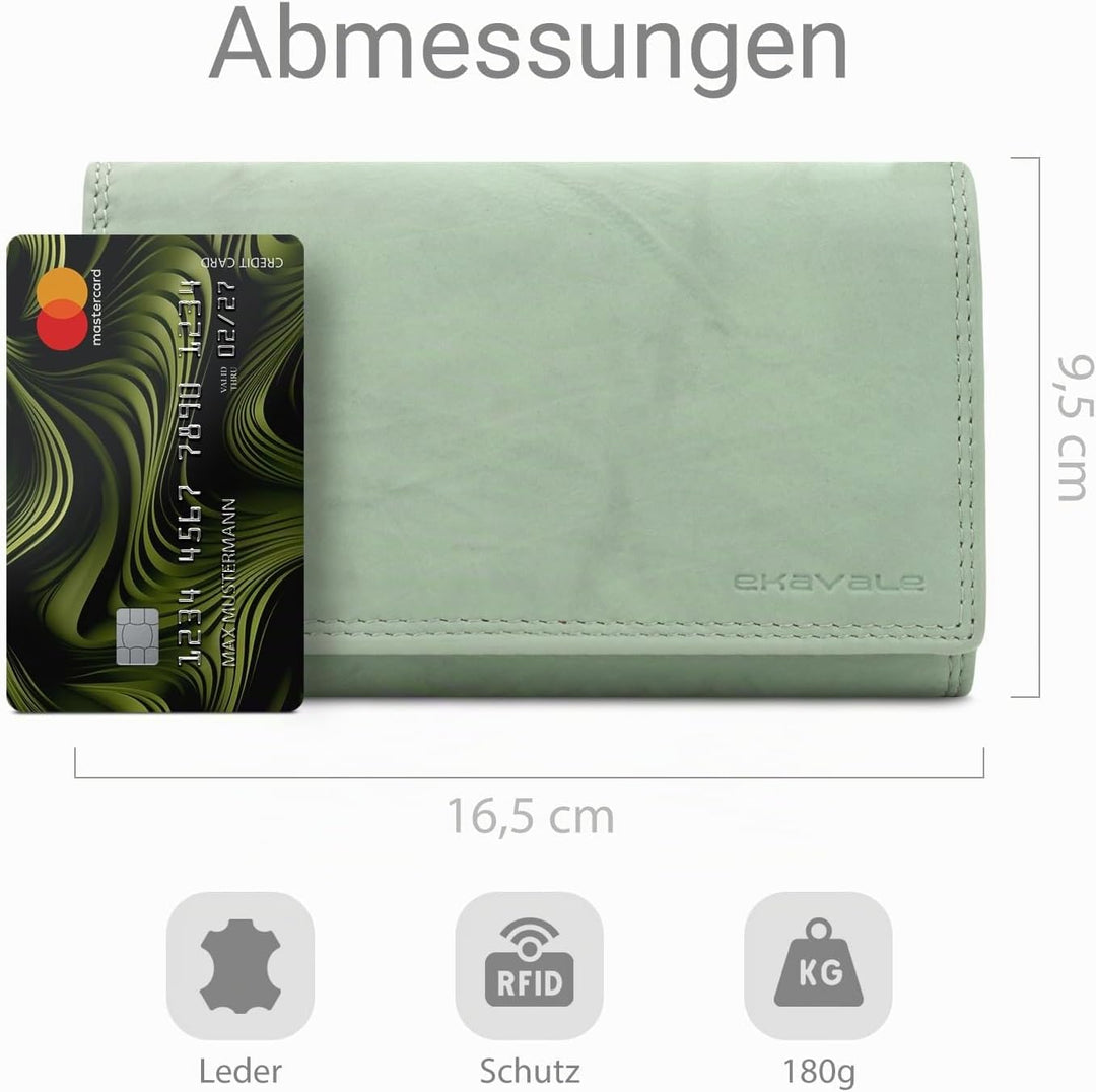ekavale Damen-geldbörse XXL aus Rindsleder mit RFID Leder-Geldbörse mit vielen Fächern für Frau (Ant