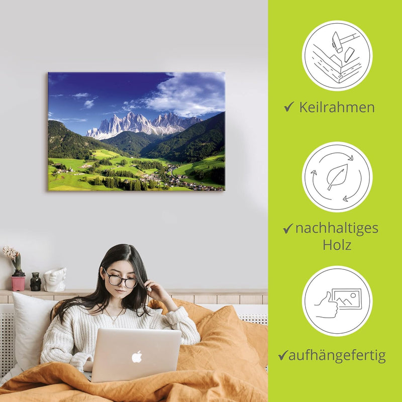 ARTland Leinwandbilder Wandbild Bild auf Leinwand 90x60 cm Wanddeko Alpenbilder Landschaft Berge Süd