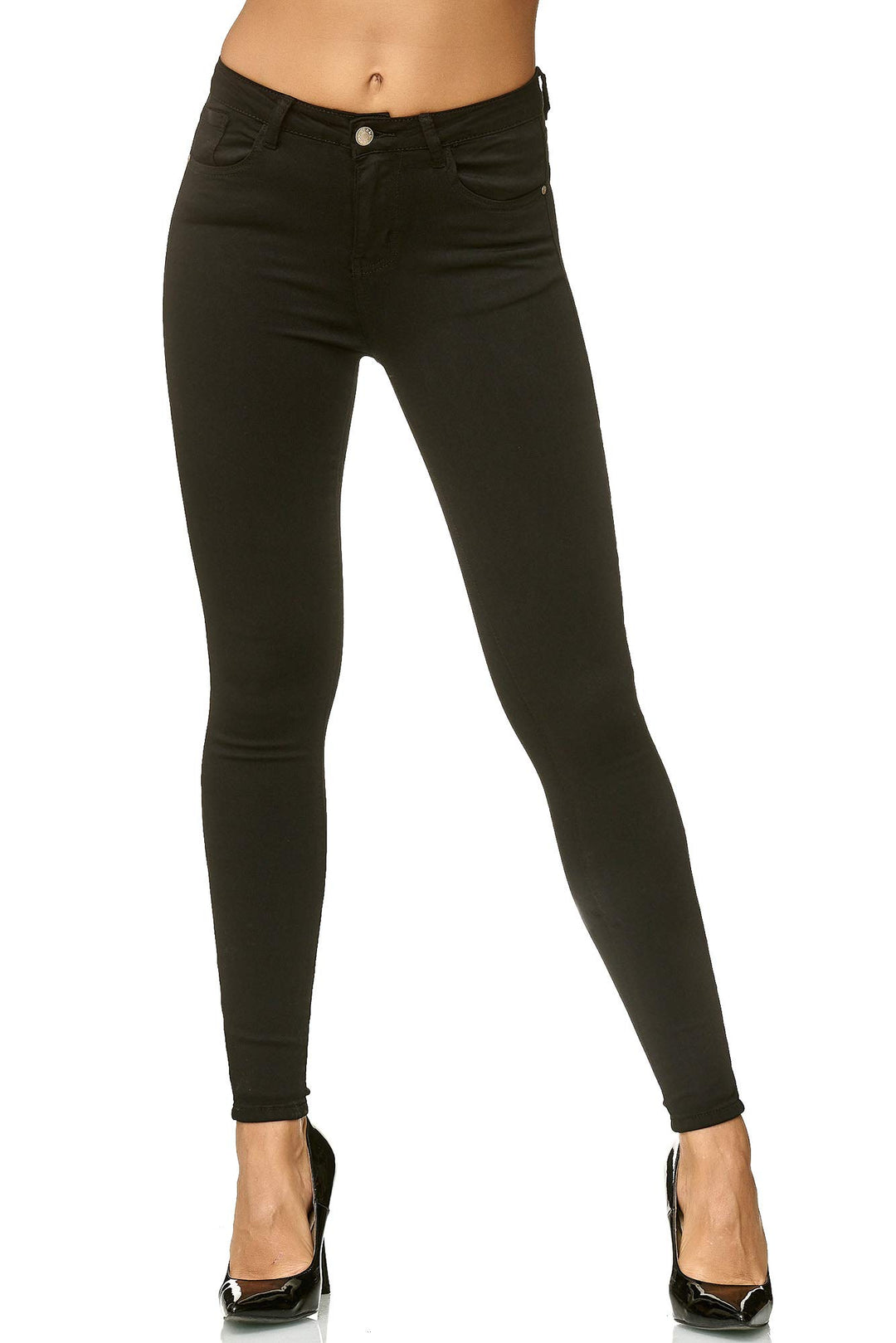 Elara Damen Slim Fit Hose Highwaist Jeans Chunkyrayan 36 Slim Schwarz, 36 Slim Schwarz